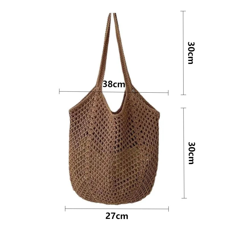 Women’s Large Cotton Woven Shoulder Bag – Handmade Casual Straw Beach Tote & Messenger Bag
