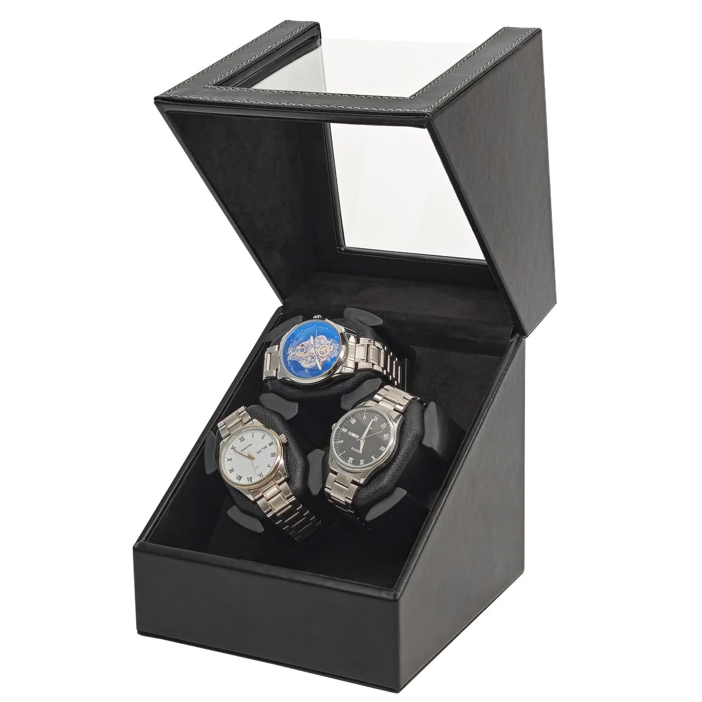 Universal Watch Winder Box - 3 Position Smart Winding Mechanism with LED Light Sensor Silent Motor USB Watch Storage Case