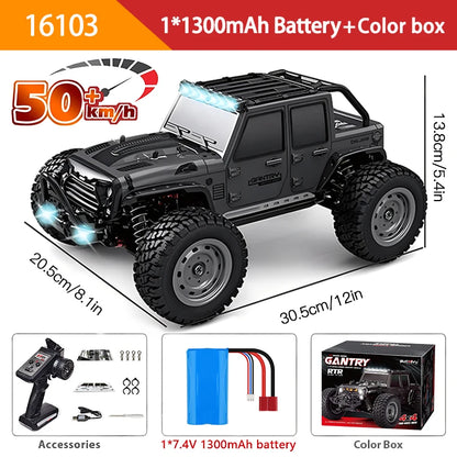 16103 Fast RC Cars – 50km/h 1/16 Off-Road 4WD Monster Truck with LED Headlights, 2.4G Waterproof Remote Control (For Adults & Kids)
