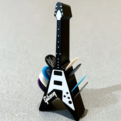 3D Printed Guitar Pick Holder – Guitar-Shaped Plectrum Storage Box with Stand & Accessories Organizer