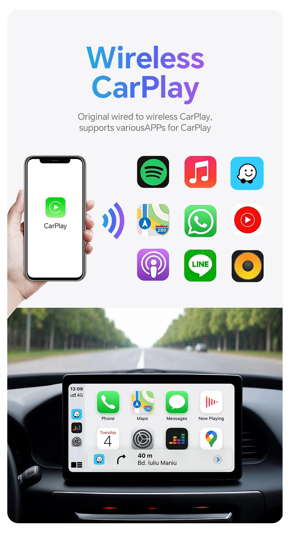 XUDA 2025 2-in-1 Wireless CarPlay & Android Auto Mini Box — Smart Plug & Play Adapter with Bluetooth & Fast WiFi Connect