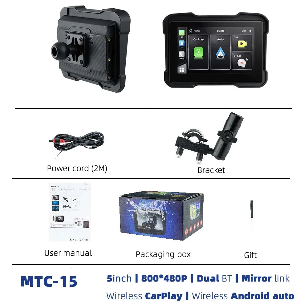 EVKEY MTC13 Motorcycle Navigation Display - Waterproof CarPlay Screen, Portable Wireless Monitor with Android Auto