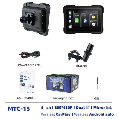 EVKEY MTC13 Motorcycle Navigation Display - Waterproof CarPlay Screen, Portable Wireless Monitor with Android Auto