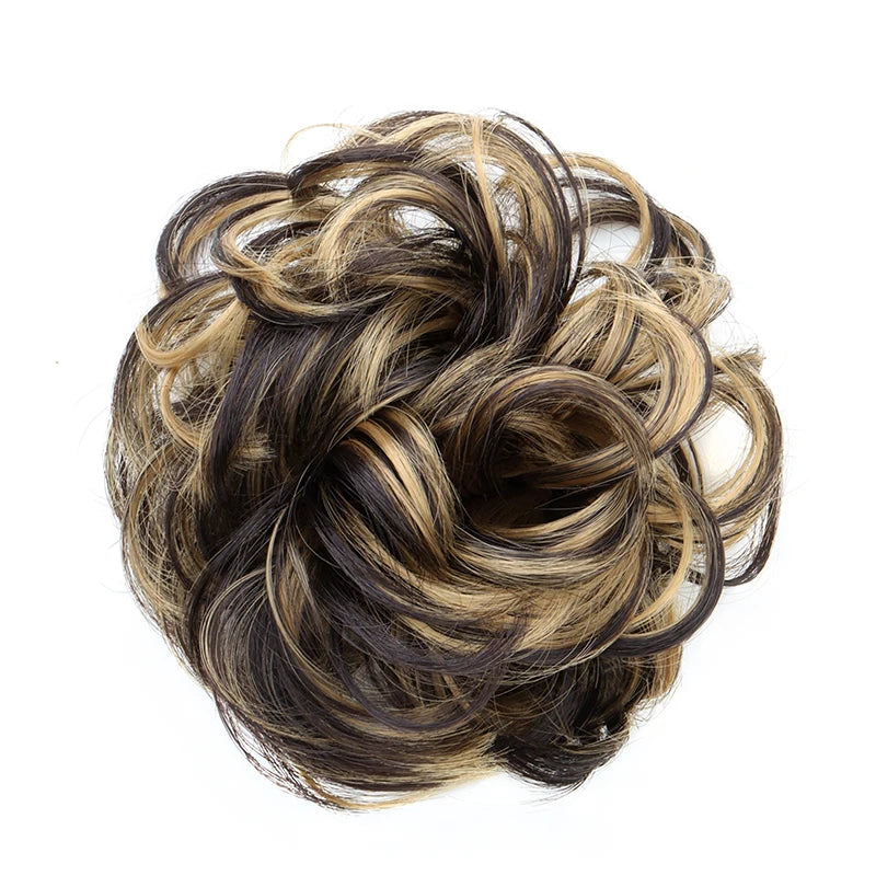 Synthetic Messy Bun Chignon Donut – Blonde & Brown Hair Bun Pad, Elastic Hair Rope, Rubber Band Hair Extensions for Women