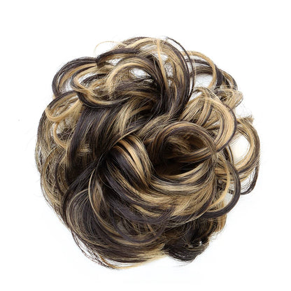 Synthetic Messy Bun Chignon Donut – Blonde & Brown Hair Bun Pad, Elastic Hair Rope, Rubber Band Hair Extensions for Women
