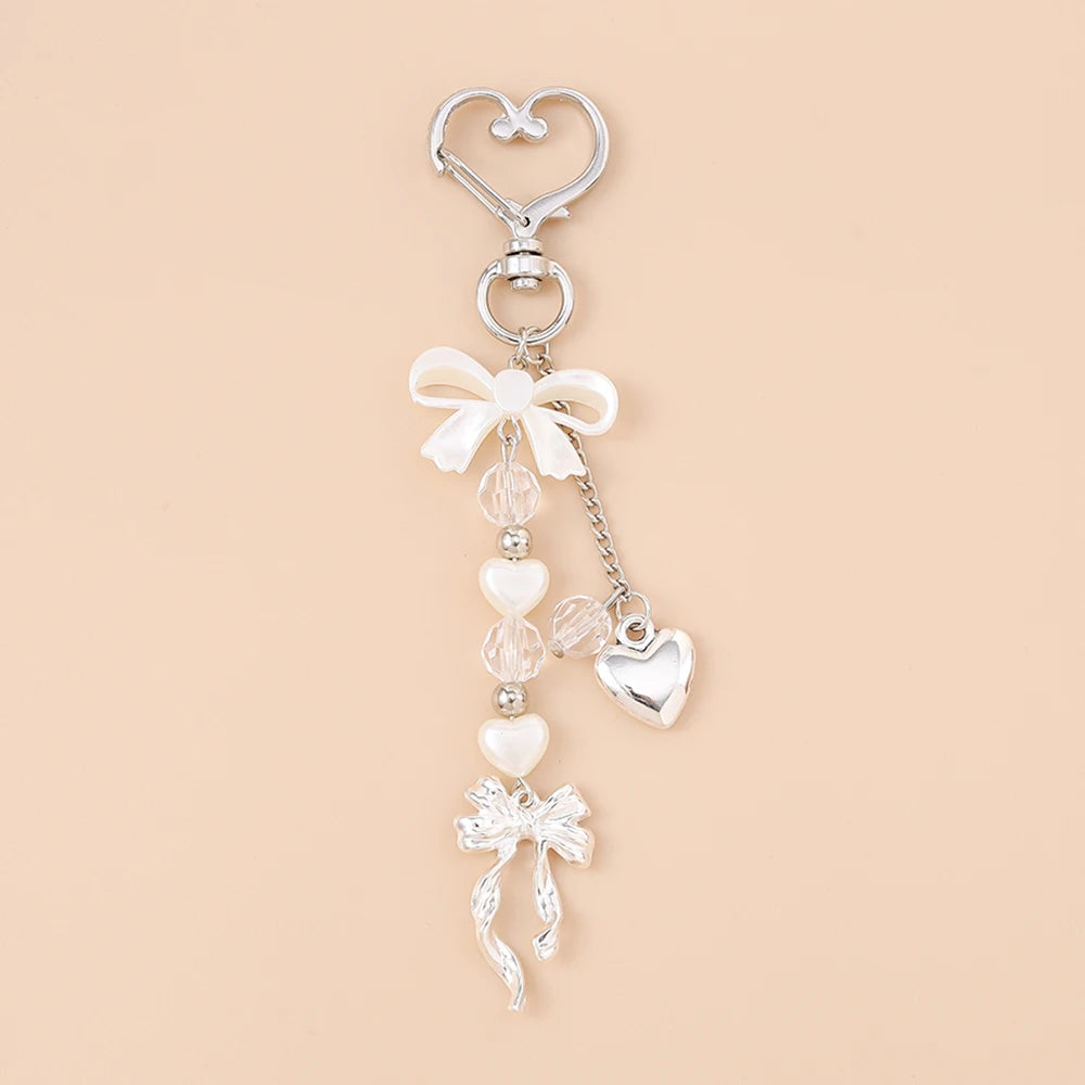 Cute Bowknot Heart Keychain - Crystal Pearl Pendant Charm for Women, Girls & Handbag Decoration