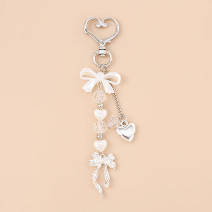 Cute Bowknot Heart Keychain - Crystal Pearl Pendant Charm for Women, Girls & Handbag Decoration