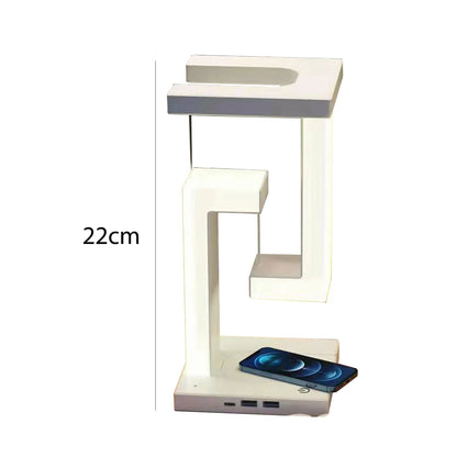LED Anti-Gravity Suspended Night Light with 10W Wireless Charger - Dimmable Table Lamp for Bedroom and Bedside Decor