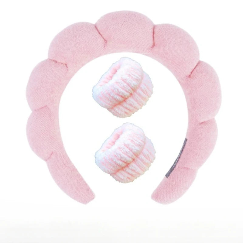 Sponge Spa Headband with Wristbands – Wide Padded Face Washing, Skin Care, Makeup Removal & Shower Headband for Women & Girls