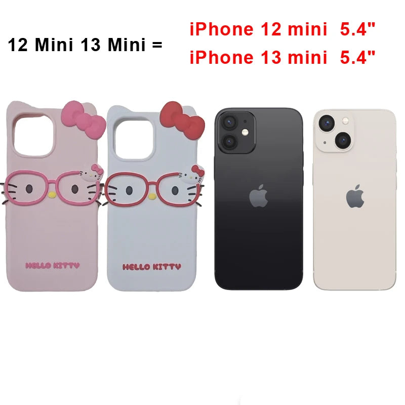 3D Cat Glasses Silicone Phone Case - Cute Animal Protective Cover for iPhone 17 Pro Max, 16, 15 Plus, 14, 13 Mini, 12, 11, 8, 7, SE Series
