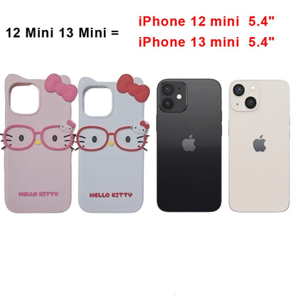 3D Cat Glasses Silicone Phone Case - Cute Animal Protective Cover for iPhone 17 Pro Max, 16, 15 Plus, 14, 13 Mini, 12, 11, 8, 7, SE Series