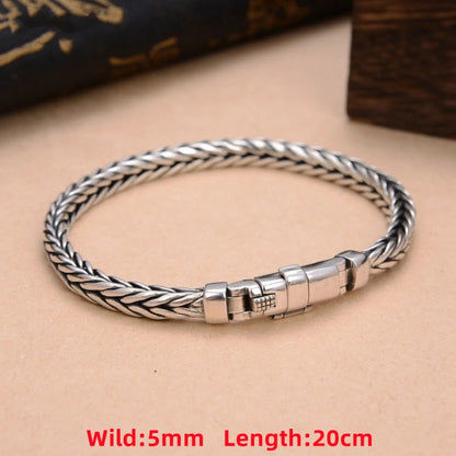 S925 Sterling Silver Woven Bracelet - Handmade Retro Unisex Jewelry with Bold Personal Style
