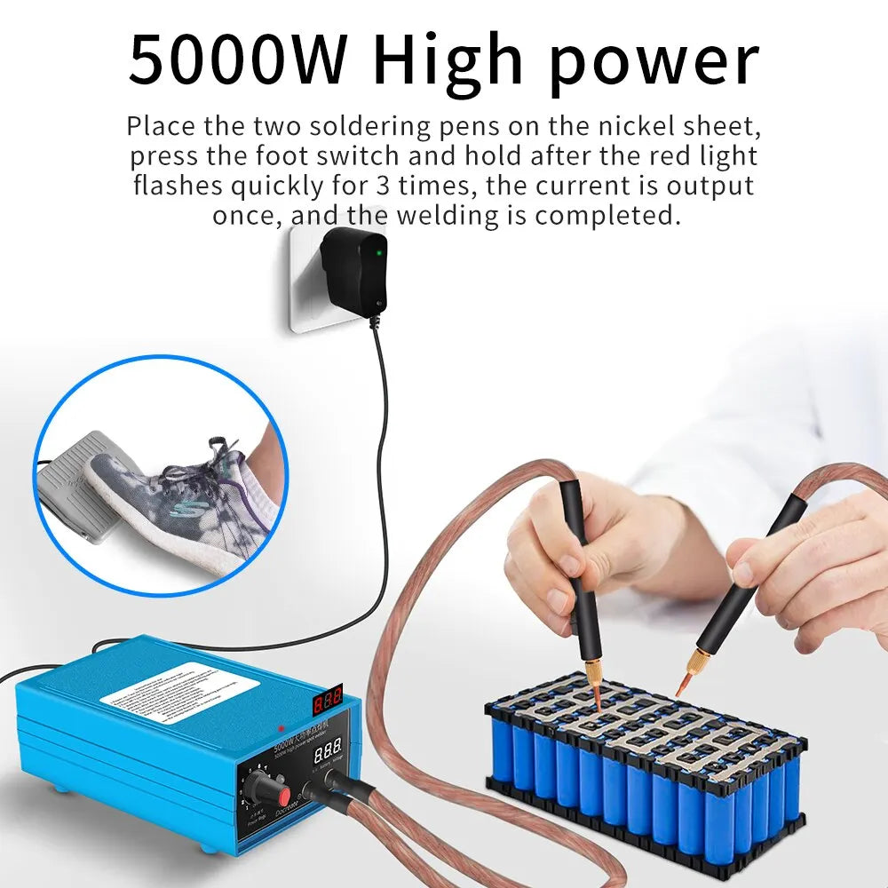 5000W Handheld Spot Welder – Portable 0-800A Adjustable Welding Machine for 18650 Batteries
