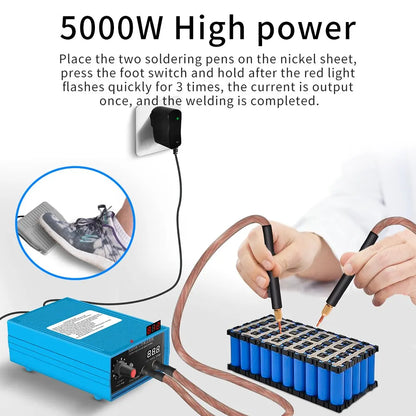 5000W Handheld Spot Welder – Portable 0-800A Adjustable Welding Machine for 18650 Batteries