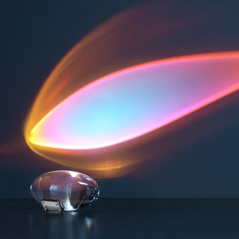 Italian Designer LED Table Lamp – Crystal 'Eye of the Sky' Egg-Shaped Night Projector for Living Room & Bedroom Decor