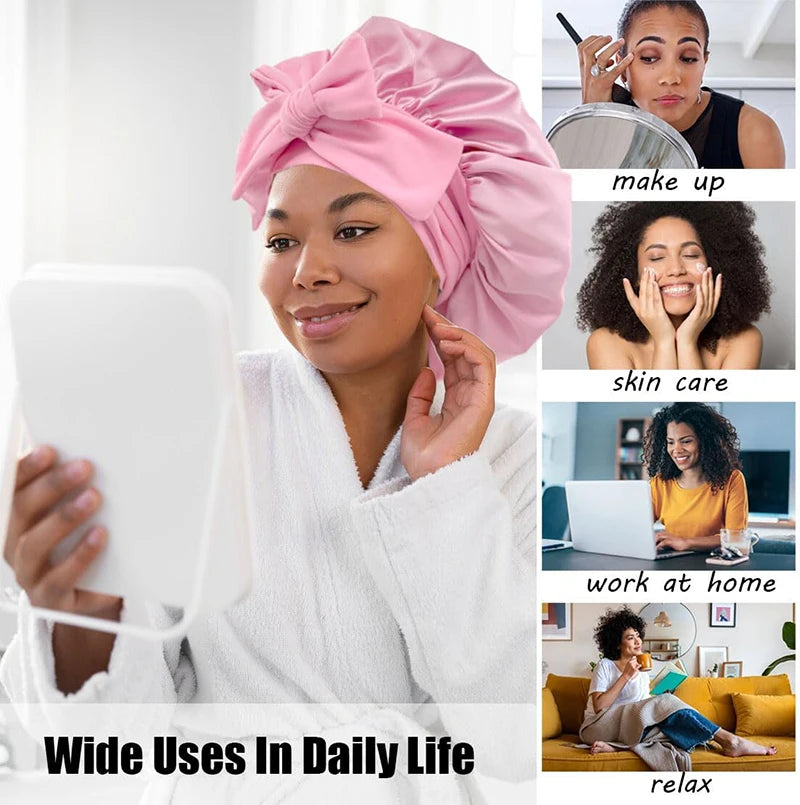 New Satin Sleeping Hat for Women – Stretchy Tie Band, Adjustable Night Shower Cap, Hair Head Cover Bonnet Turban