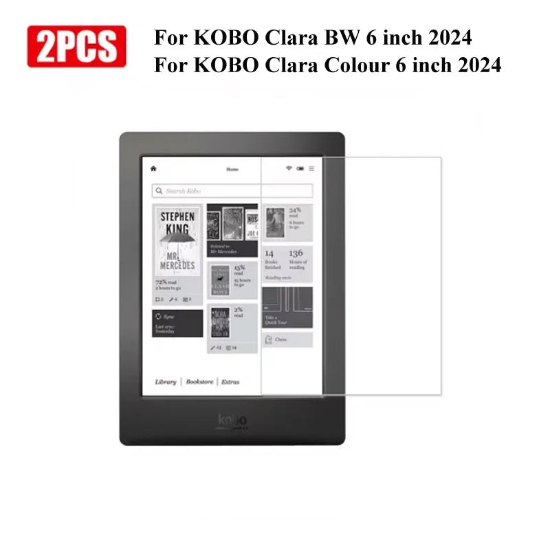 2PCS Tempered Glass Screen Protector for KOBO — Fits Libra 2, Clara Colour, Clara 2E 6-7 Inch, Clear Protective Film