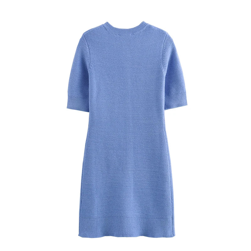 2025 New Women’s Knit Slim Mini Dress – Elegant Single-Breasted Solid Color Office & Daily Commuting Vestido
