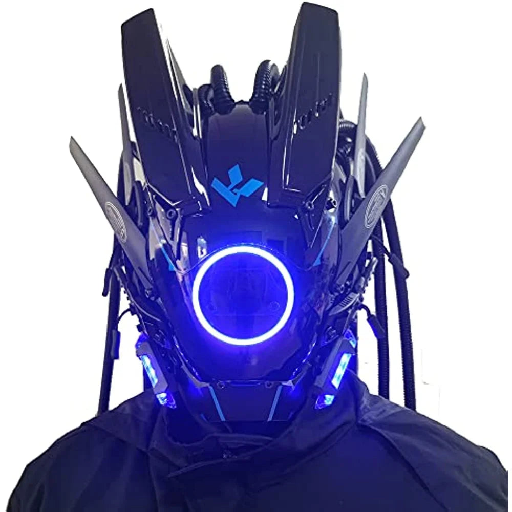 JAUPTO Cyberpunk Mask with Round LED Lights – Woven Role-Playing Mask for Halloween, Parties & Music Festivals