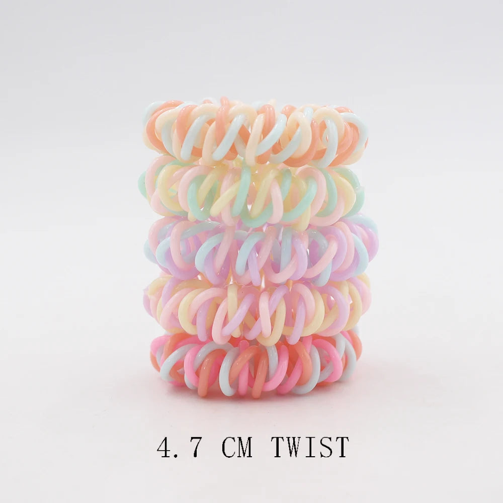 5Pcs Matte Spiral Hair Bands - Fashion Telephone Wire Elastic Hair Ties Stretchable Cord Rubber Bands for Women & Girls
