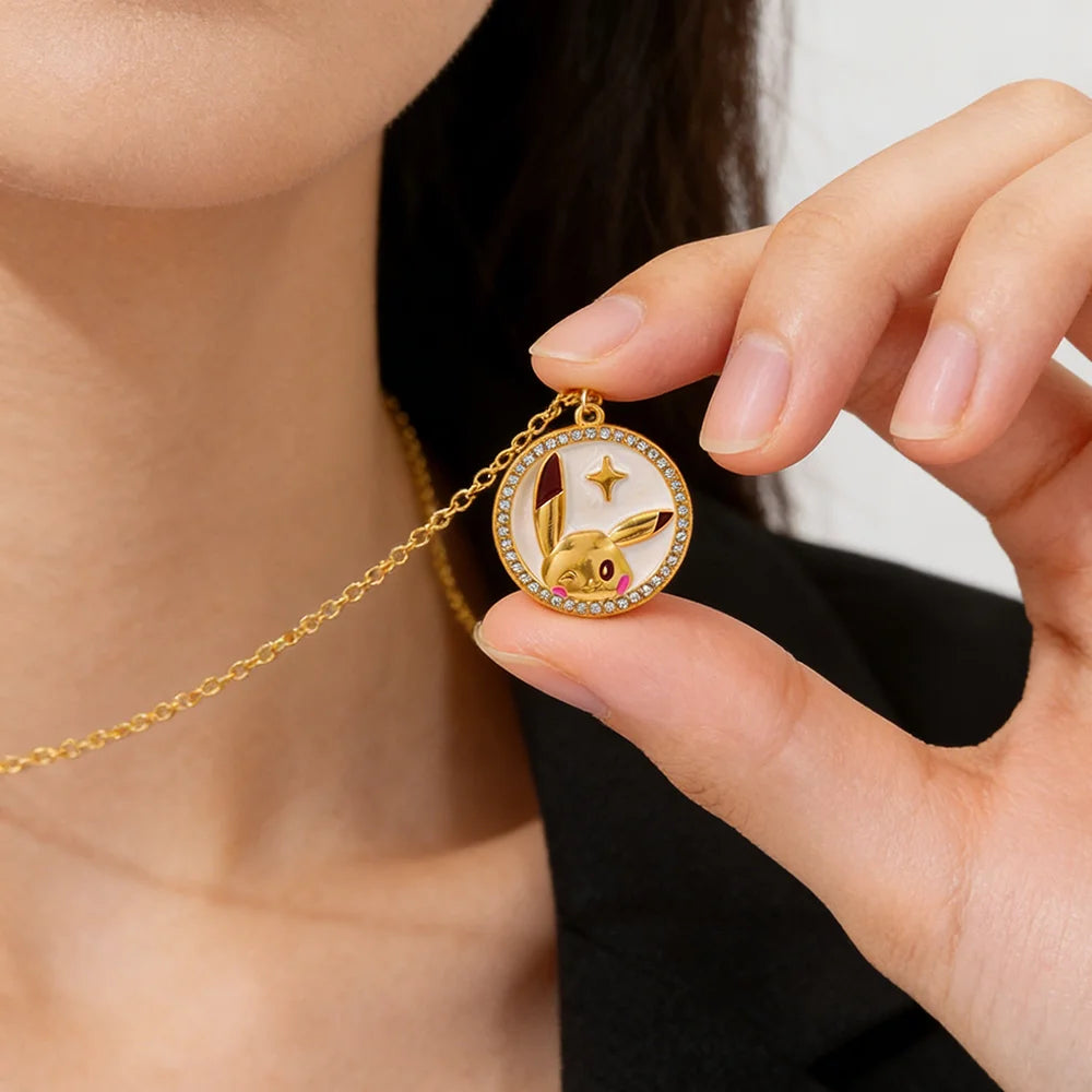 Pikachu Anime Metal Pendant Necklace - Cute Kawaii Y2K Cartoon Jewelry Gift for Boys & Girls