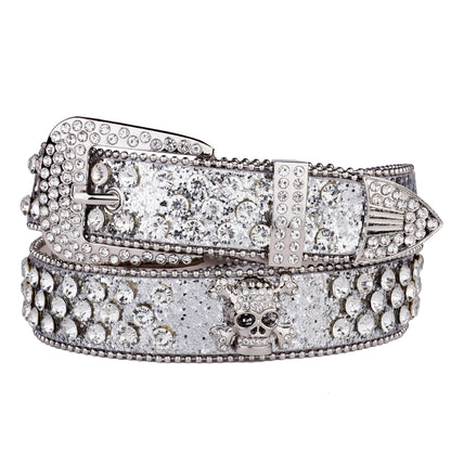 Rhinestone Skull Western Cowgirl Belt for Women & Girls – Studded PU Leather Country Style