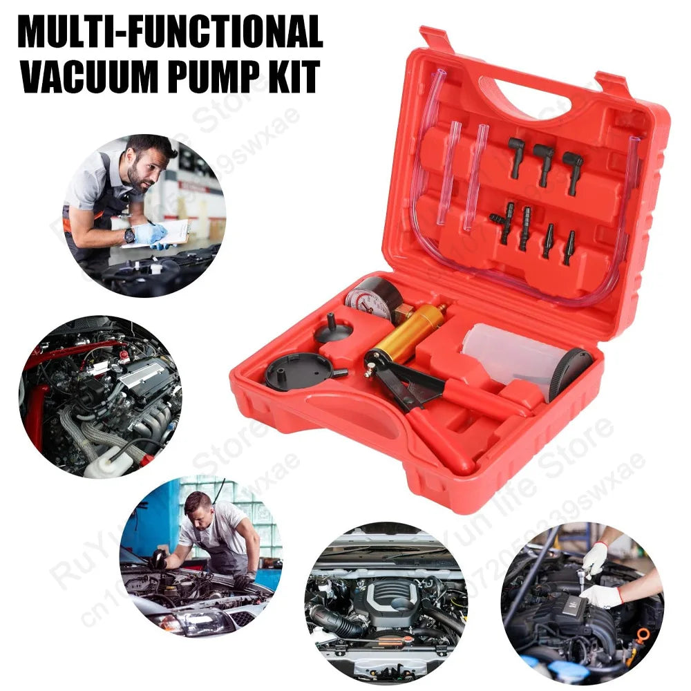 CAER Manual Brake Bleeder & Vacuum Pump Kit – 2-in-1 Handheld Automotive Fluid Tester with Gauge & Adapters