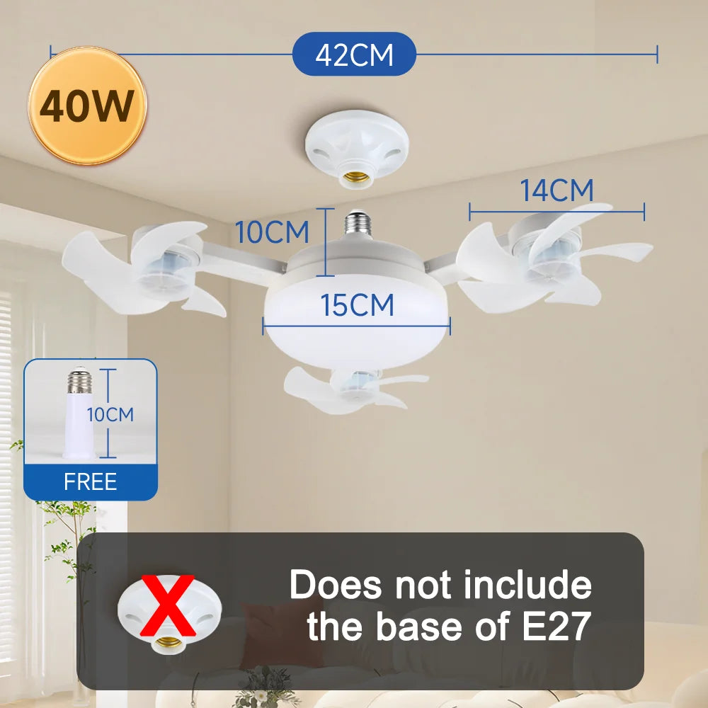 E27 LED Ceiling Fan Light - Remote Control Dimming 3-Color Lighting with 3-Speed Fan for Living Room & Kitchen