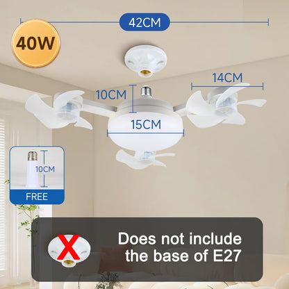 E27 LED Ceiling Fan Light - Remote Control Dimming 3-Color Lighting with 3-Speed Fan for Living Room & Kitchen
