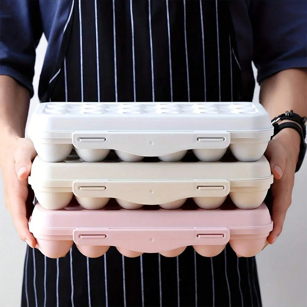 12 Grid Egg Holder Tray - Portable Plastic Egg Storage Container with Protective Case for Refrigerator, Camping & Travel
