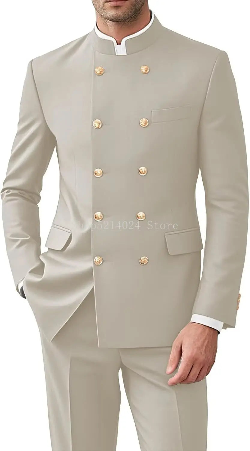 Men’s 2-Piece Suit Set - Gold Button Jacket & Pants Formal Wedding Style Outfit