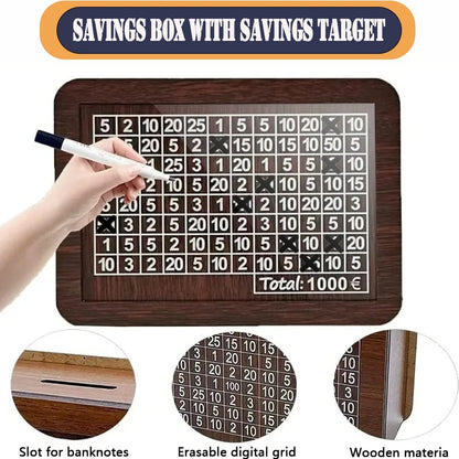 Wooden Money Box Piggy Bank – Cash Saving Treasure Coin Case for 1000/5000/10000 Euro – Encourages Saving Habit