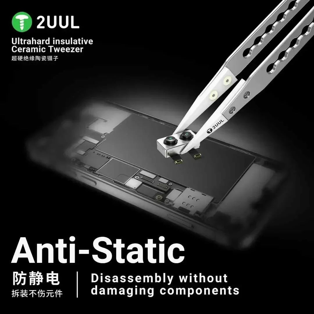 2UUL TW31 Ultrahard Insulative Ceramic Tweezers – Anti-Static Precision Tool for Mobile Phone, CPU, IC, and PCB Repair