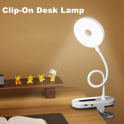 Clip-On LED Desk Lamp – Portable Book Light with Stepless Dimming, 1200mAh Eye Protection for Reading & Study