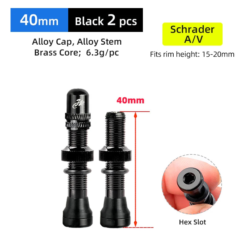 Deemount 2PCS Bicycle Tubeless Schrader Valves — Brass Core CNC Anodized MTB & Road Bike Rim Nipple