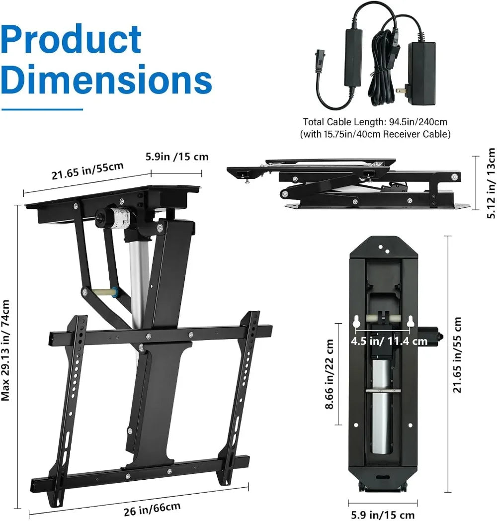 Motorized Electric Ceiling TV Mount with Remote – Flip Down Bracket for 32–70 Inch Flat & Curved Screens, Adjustable Roof Installation