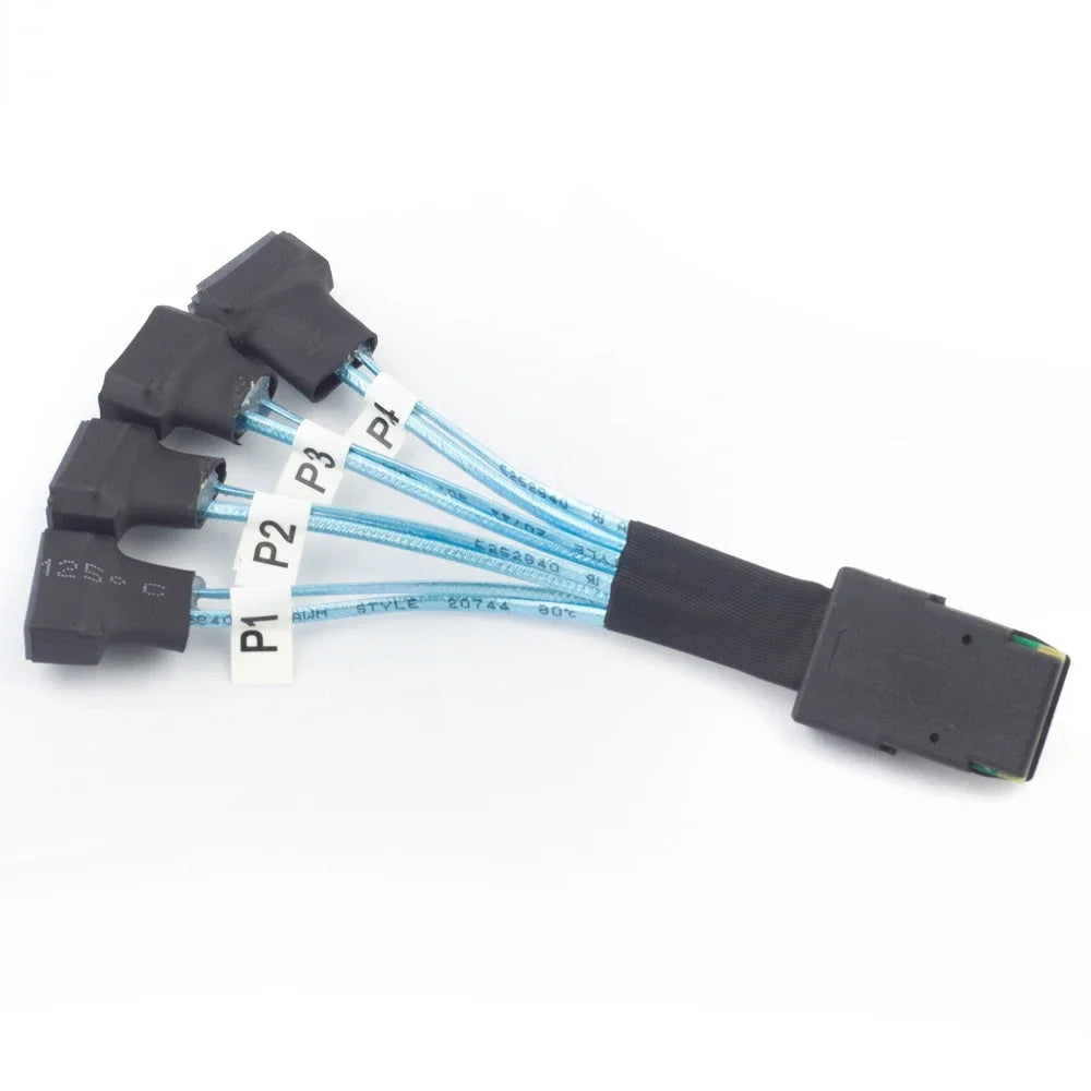 SFF-8087 to 4× SATA 3.0 Cable - Mini SAS to SATA SSD Data Transfer Cable, 0.3m