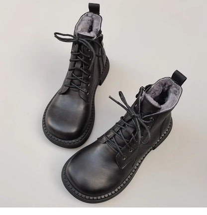 Careaymade 100% Genuine Leather Wide Casual Women’s Short Boots – Big Size, Handmade Men’s Wool Boots