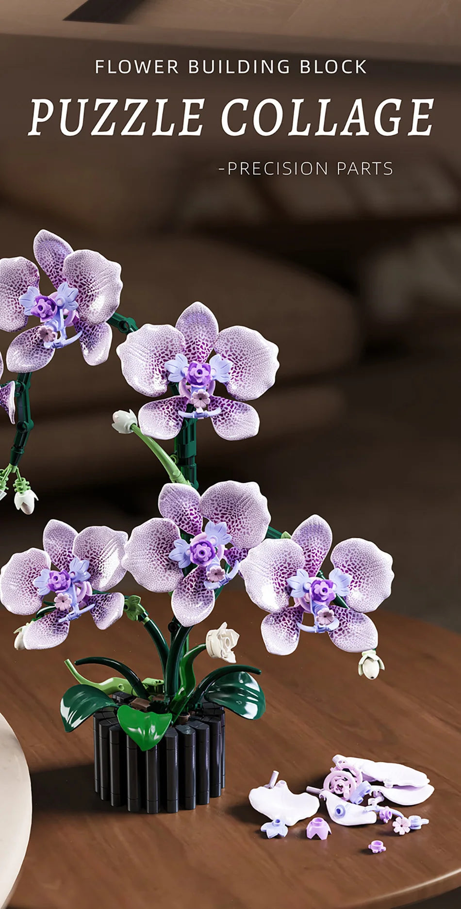 Orchid Cymbidium Building Blocks Set – DIY Potted Phalaenopsis Flower Simulation Toy for Valentine’s Gift