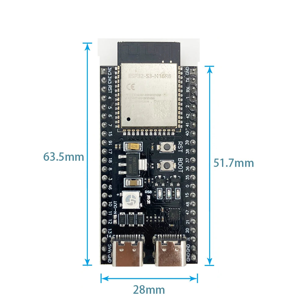 ESP32-S3 WROOM-1 Development Board - 44-Pin WiFi Bluetooth Module with 16MB Flash & 8MB PSRAM for Arduino IDE