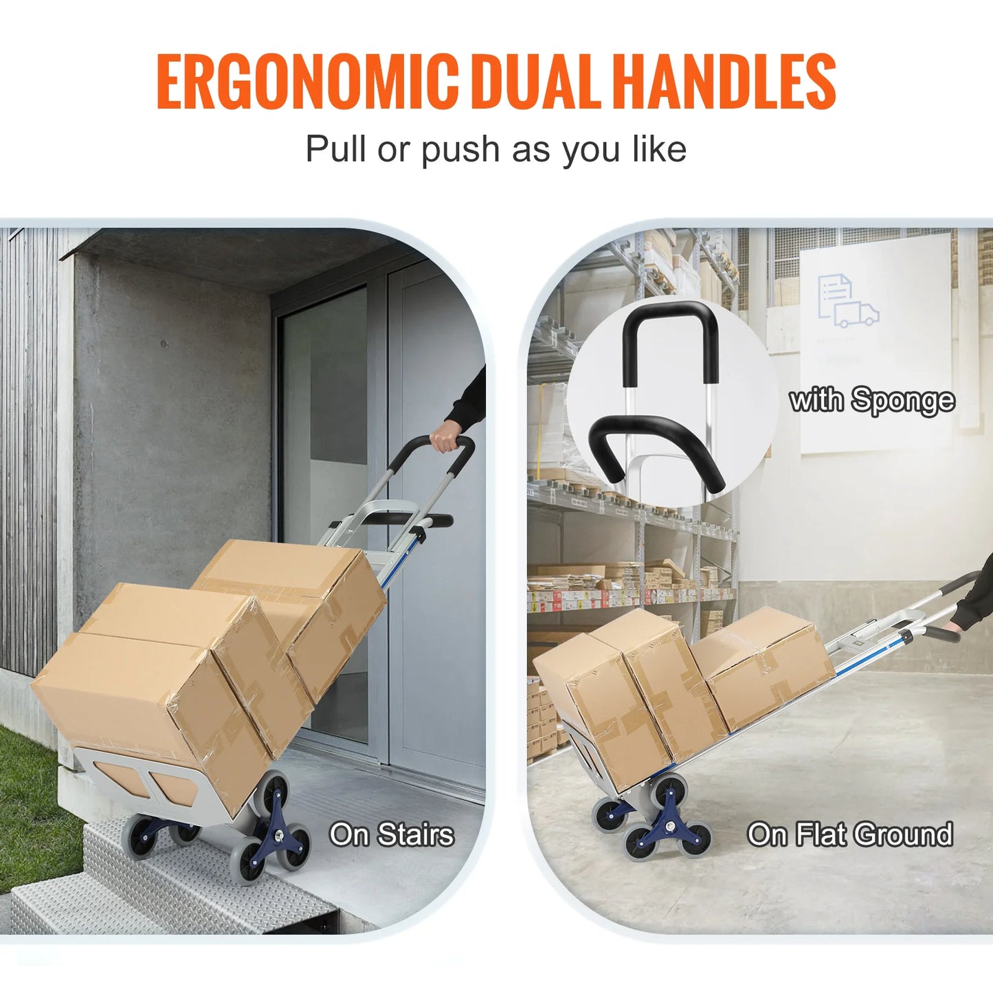 VEVOR Heavy Duty Stair Climbing Cart Trolley - Folding 550/375/220lbs Dual Handle Truck Frame for Warehouse & Airport Use   2/2