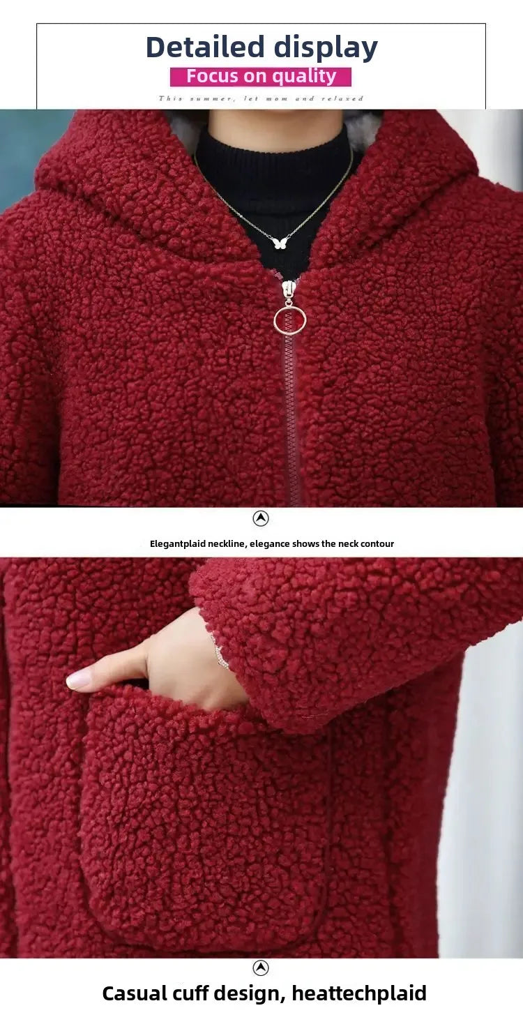 Women’s Thickened Hooded Cotton Jacket – Fleece-Lined Winter Coat, Warm Mommy-Style Outerwear by AE Stock