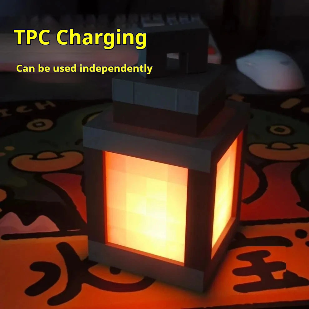 Luminous Pixel Lantern Nightlight – Rechargeable Bedroom Game Light for Kids, Home Decor Atmosphere Ornament