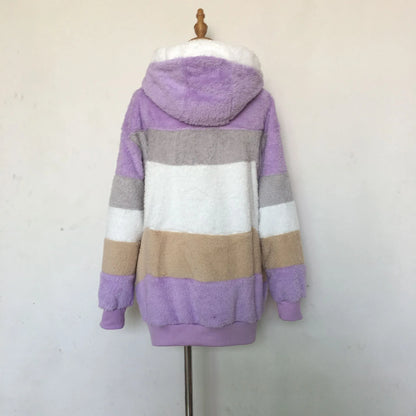 Oversized Jacket for Women – 2023 Autumn Winter Warm Plush Hooded Coat, Loose Fit Streetwear with Pockets