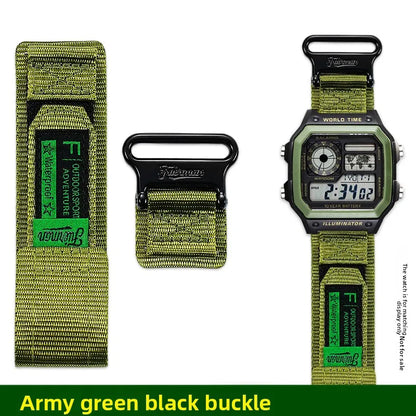 Casio AE-1200 & AE-1300 Nylon Watch Strap - Breathable Outdoor Band with Metal Ring & Camouflage Design