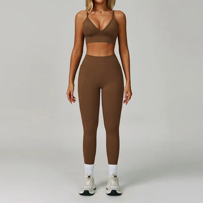 2/3PCS Women’s Seamless Yoga & Gym Set – Push-Up Sports Bra, Long Sleeve Jacket & Workout Leggings