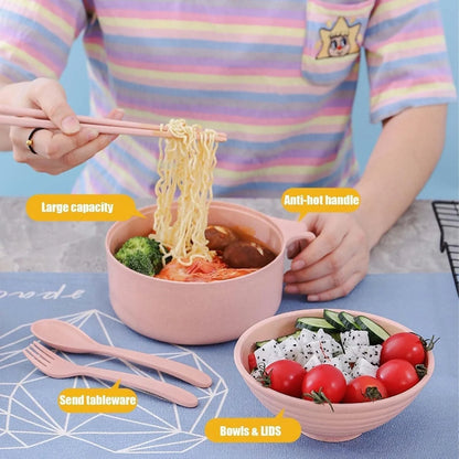 Ramen Bowl Set - Microwavable Noodle Cooker Bowl with Lid, Chopsticks & Kitchen Dining Accessories