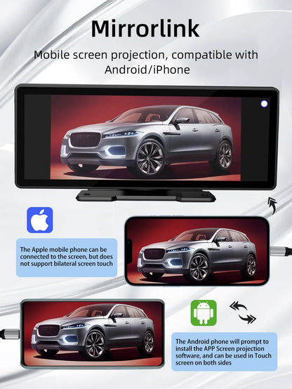 BQCC 10.26-Inch Portable Wireless CarPlay Screen – HD Rearview Camera, Car Radio DVR, MP5 Multimedia Player, Android Auto