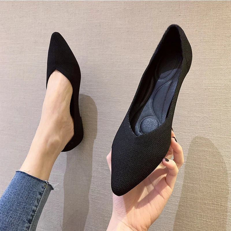 Women’s Pointed Flat Shoes - Comfortable Knitted Elastic Casual Fashion Shoes for Spring & Autumn Wear
