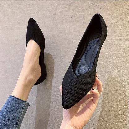 Women’s Pointed Flat Shoes - Comfortable Knitted Elastic Casual Fashion Shoes for Spring & Autumn Wear
